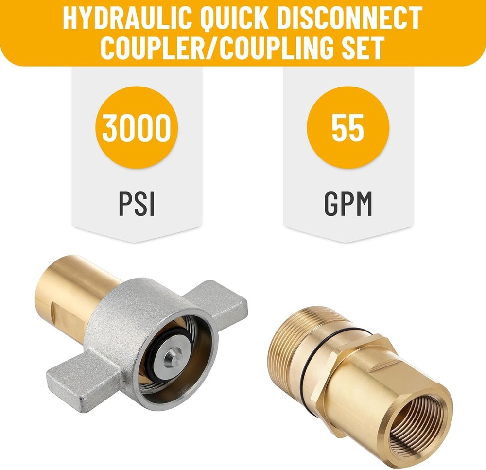 NEW 1" NPT Wet-Line Wing Nut Hydraulic Quick Disconnect Coupler / Coupling Set