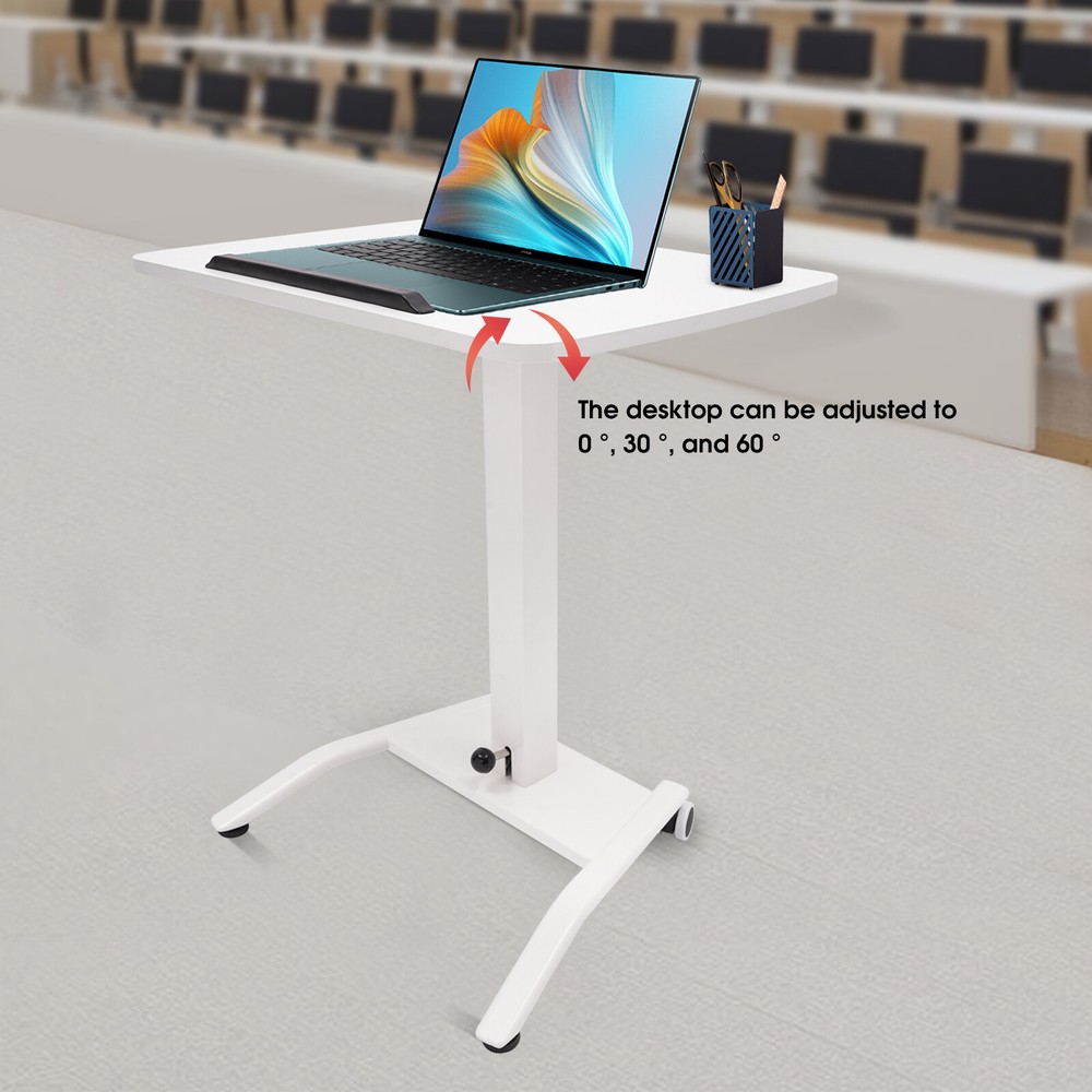 Adjustable 10??-30?? Rolling Podium Desk Standing Lifting Computer Desk White
