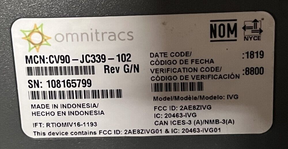 Lot of 8 Omnitracs IVG Electronic Logging Device CV90 - Mixed Part Numbers