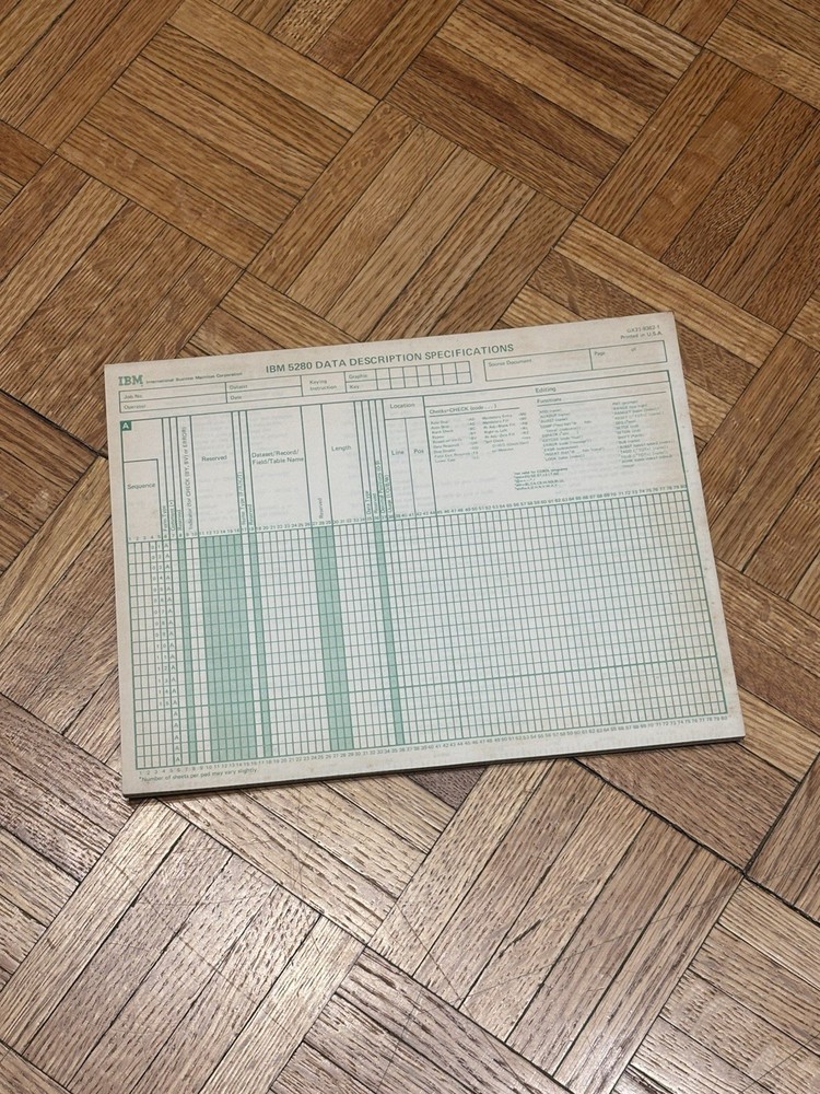 Vintage IBM 5280 Data Description Specification Sheets - UNUSED BOOK