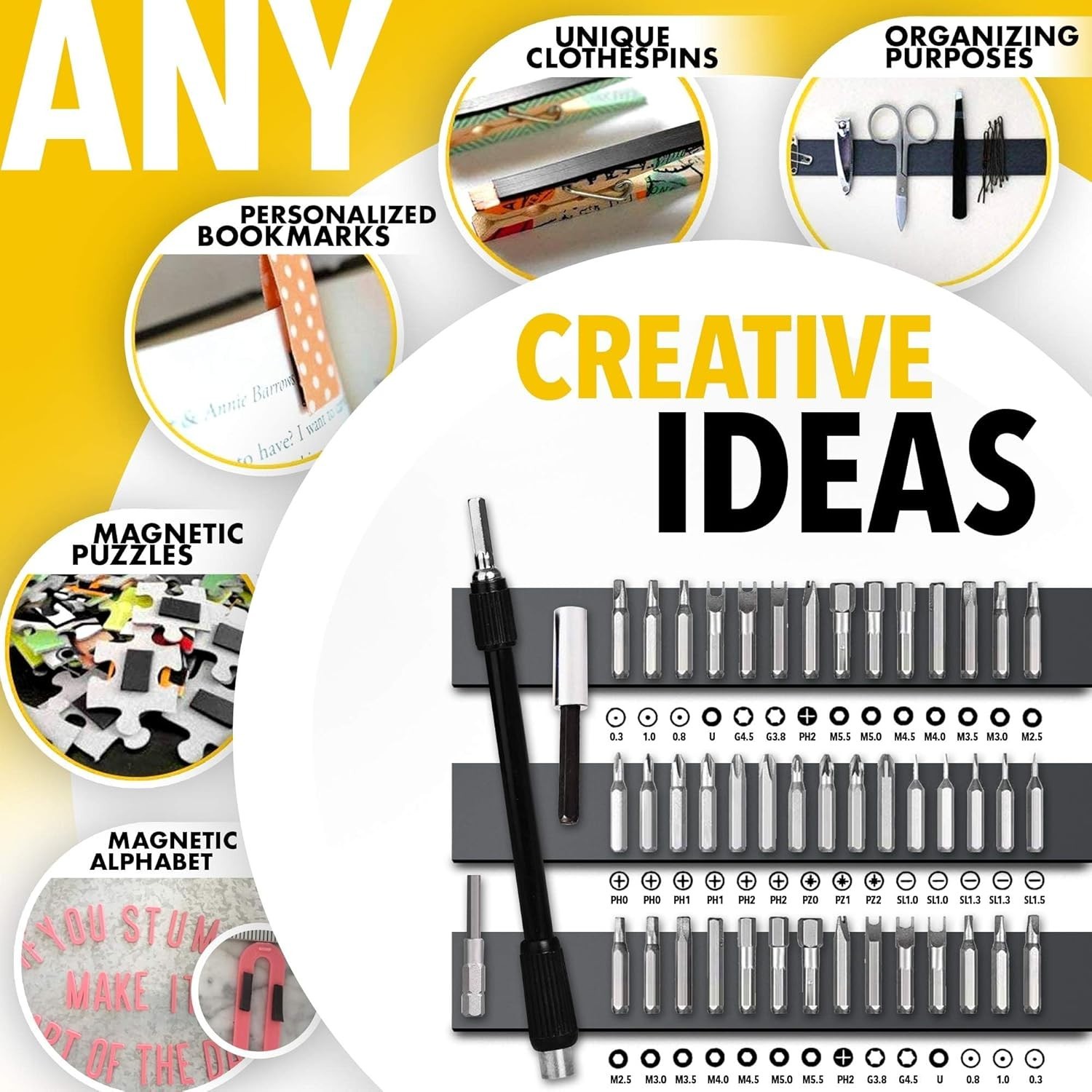 Durable Adhesive Magnetic Tool Holder Strips - 6 Black Magnetic Tape for Crafts