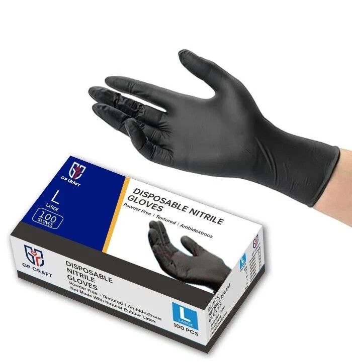 Disposable Nitrile Exam Gloves, 5 Mil Black, Powder-Free Heavy Duty Clean Glove