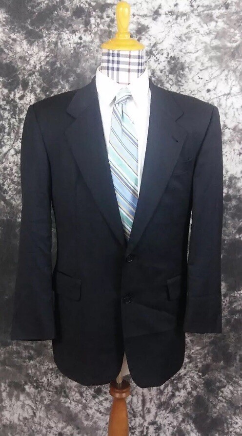 Mens 42L Hugo Boss Solid Black Button Suit Coat