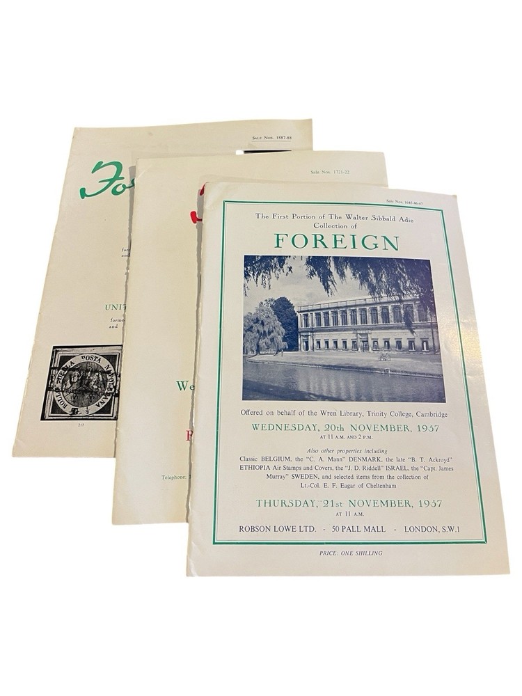 Vintage Robson Lowe Foreign Stamp Auction Catalogs Walter Sibbald Adie 1957-59