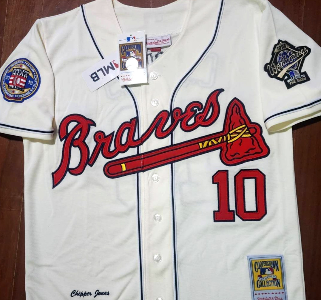 New! C" Atlanta Braves #10 Chipper Jones WS Patch Stitched LIMITED Jersey Ivory