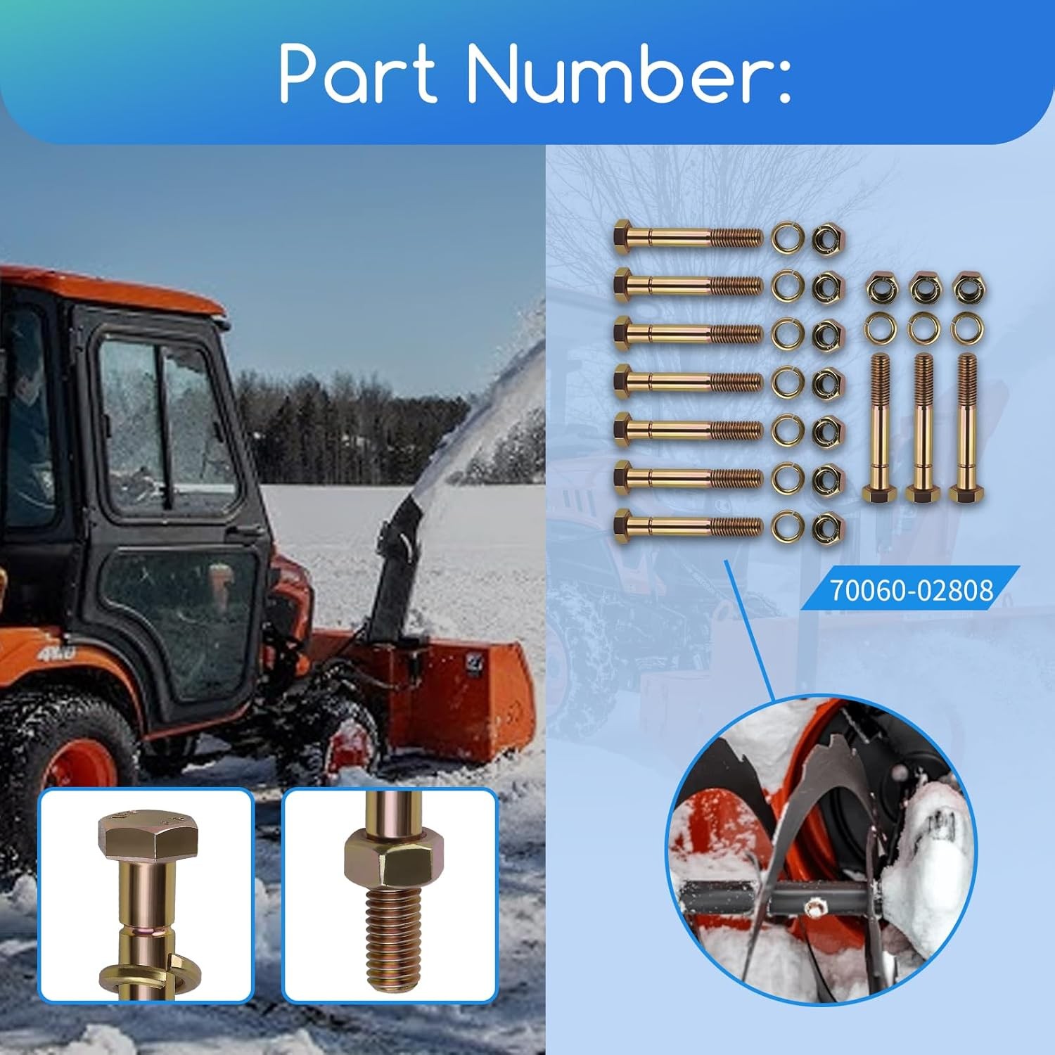 10 x 70060-02808 Shear Bolts Fits Kubota BX2750 Snowblower 5/16inx2-1/4in Gold