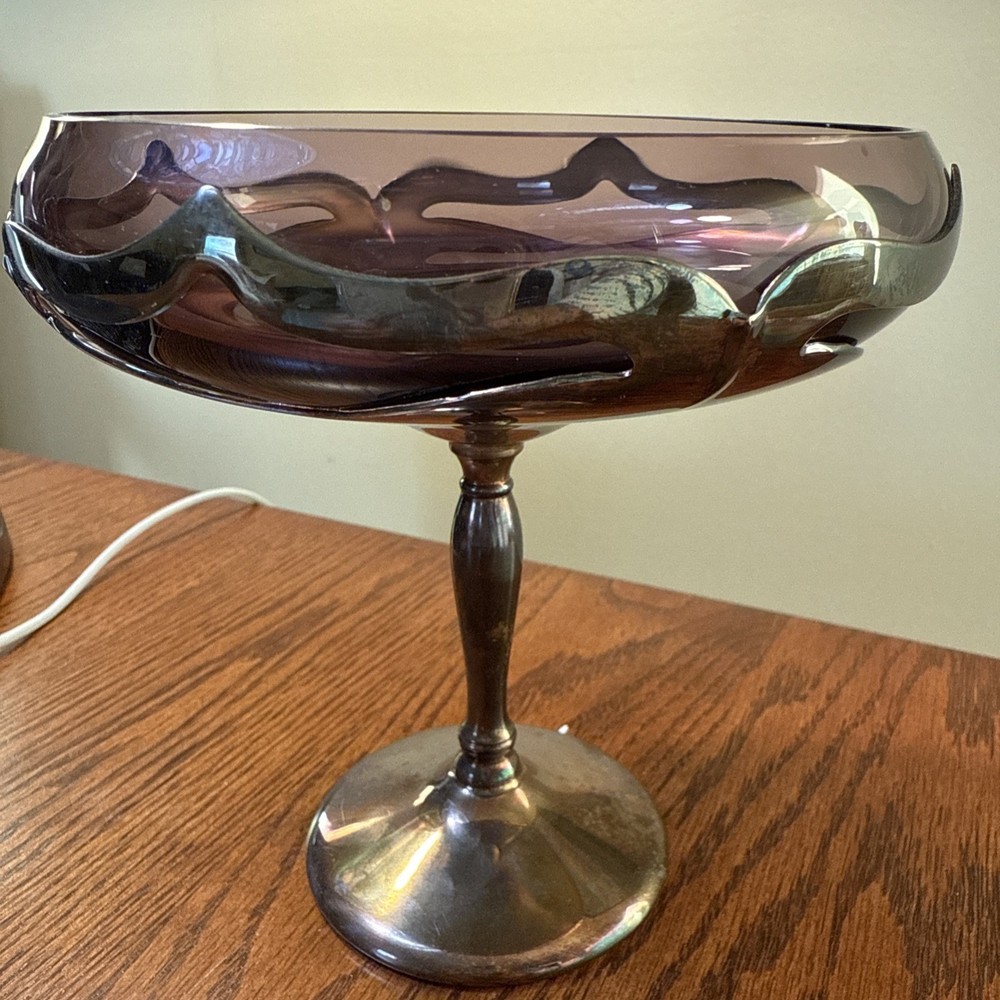 Sheffield Silver USA Amethyst Compote Art Deco 5.5 Inches Tall