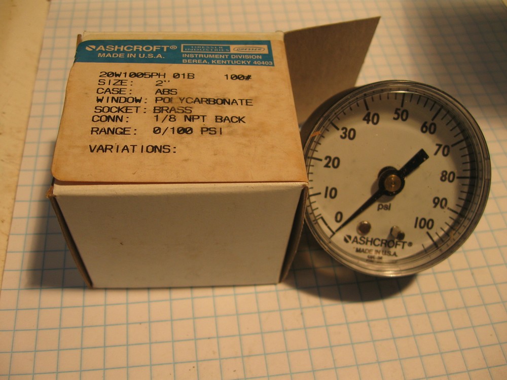 Ashcroft Gauge 0-100PSI 1/8" NPT back 2" diameter 20W1005PH 01B 100# (7)