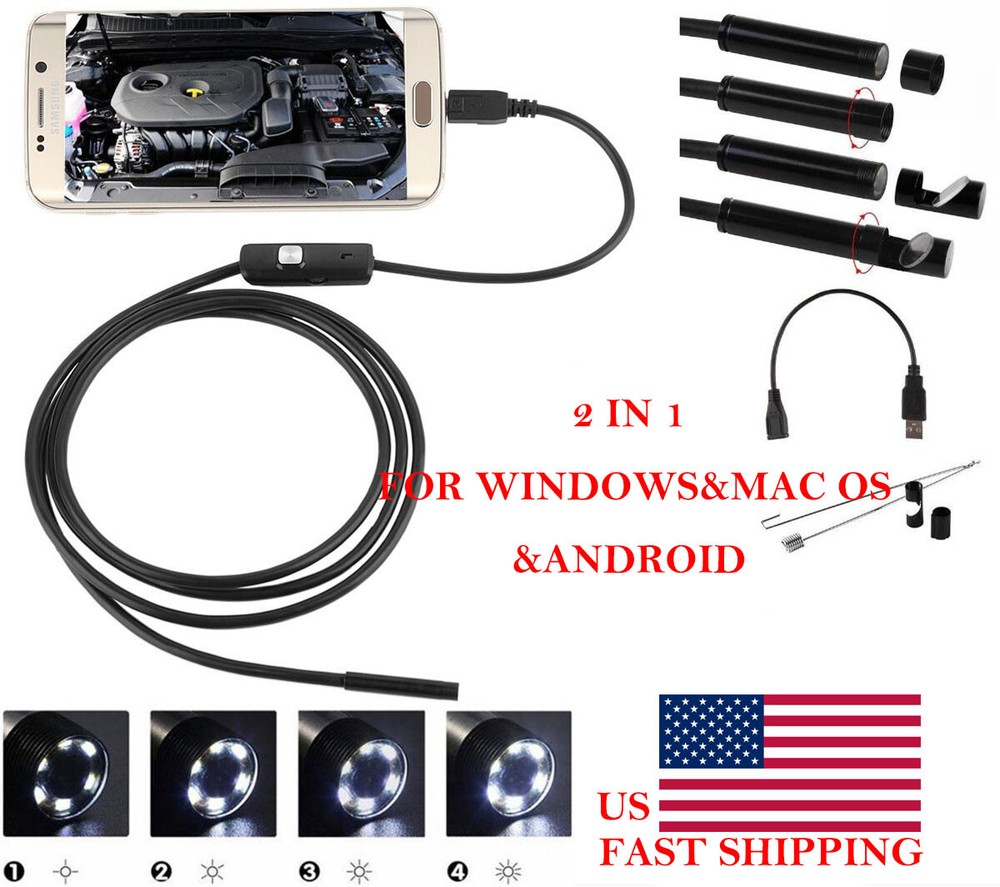 USB Endoscope Borescope 6 LED Waterproof Snake Camera For Mac OS Android Windows