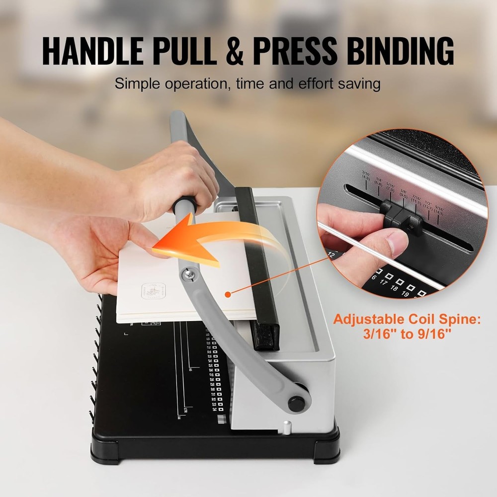 VEVOR Coil Binding Machine, Manual Book Maker 34-Holes Silver+ Black