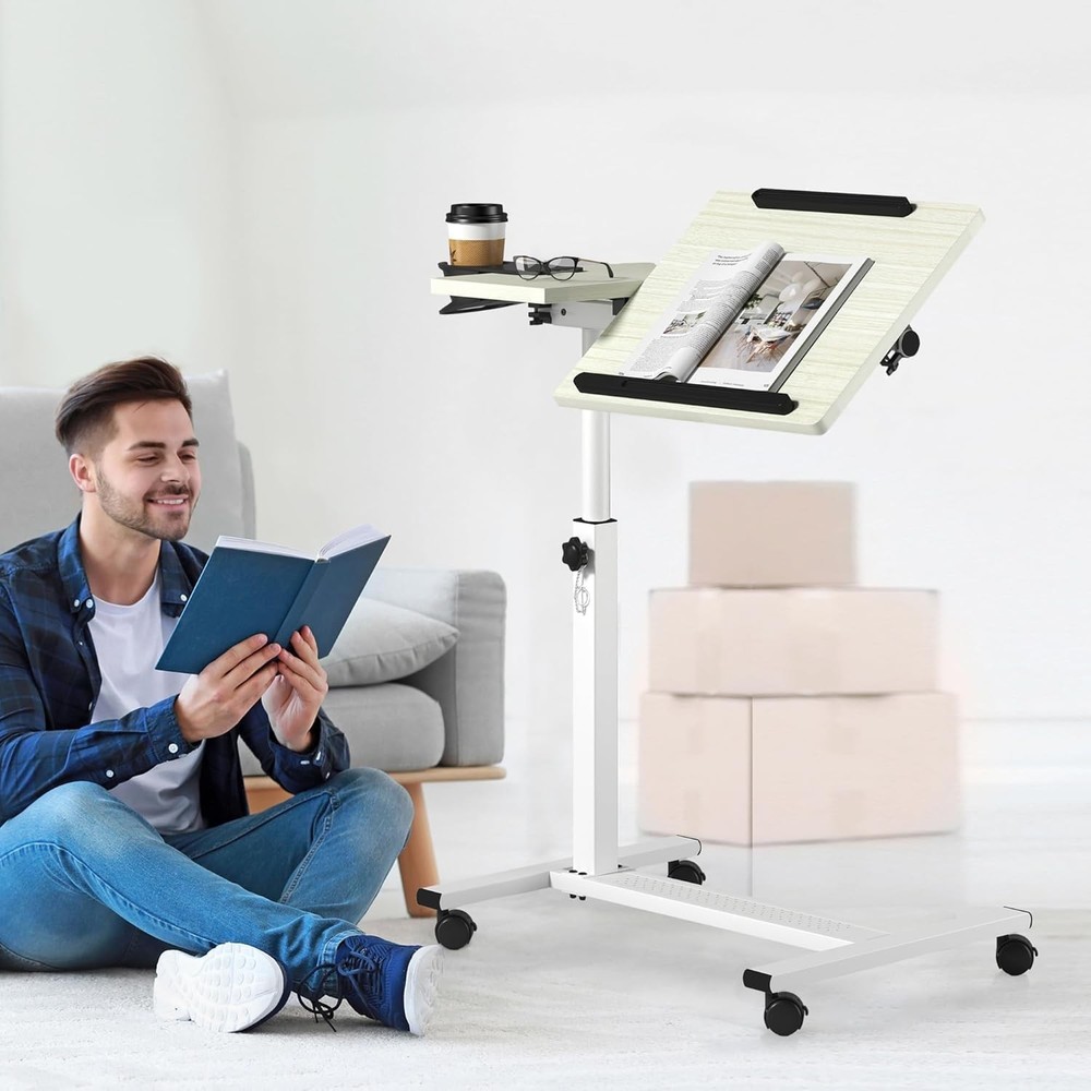 Height Adjustable Rolling Laptop Stand, Overbed Table with 2 Tilting Desktops...