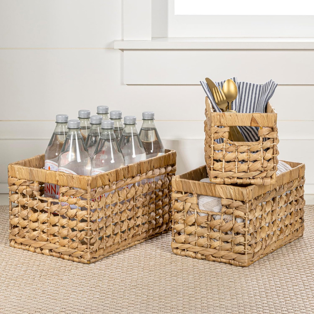 BSK2012A-3SET Hayden Bohemian Cottage Handwoven Hyacinth Rectangular Nesting Wic