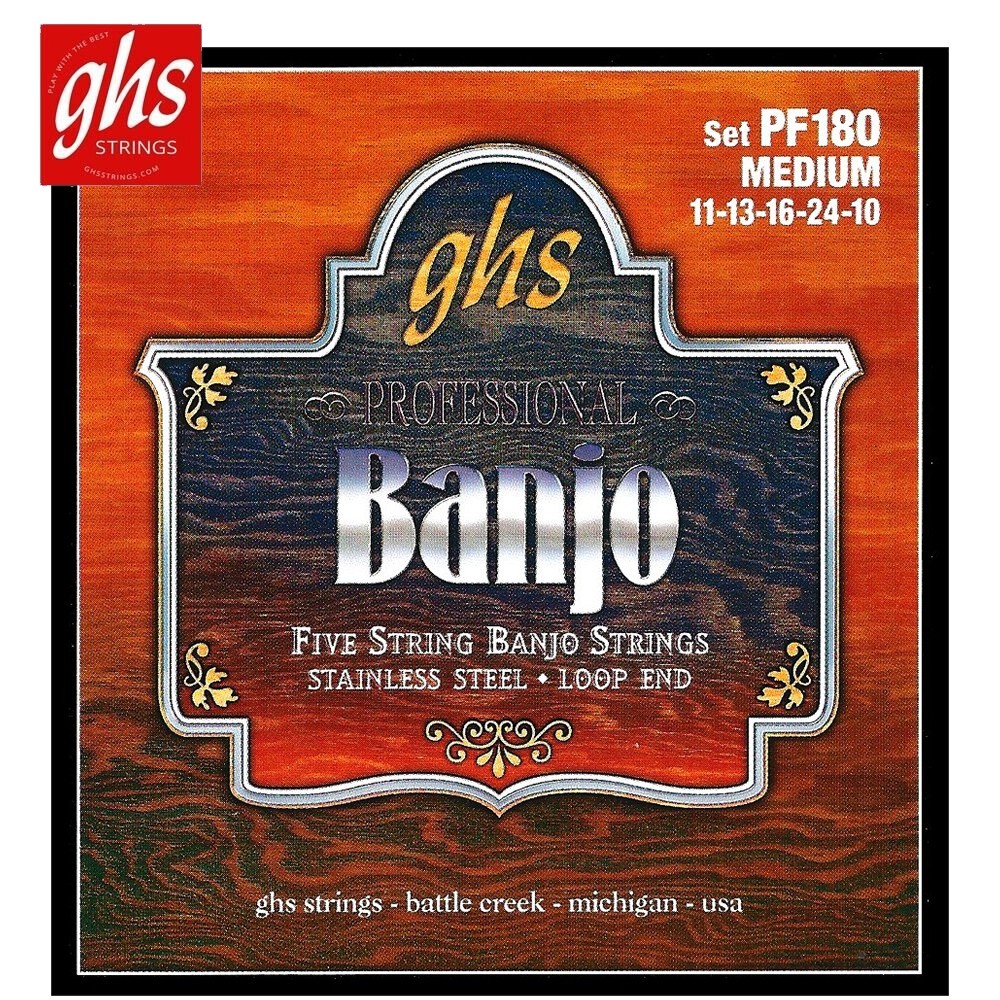 GHS PF180 Stainless Steel 5-String Banjo Loop End Strings - .011-.024 Medium