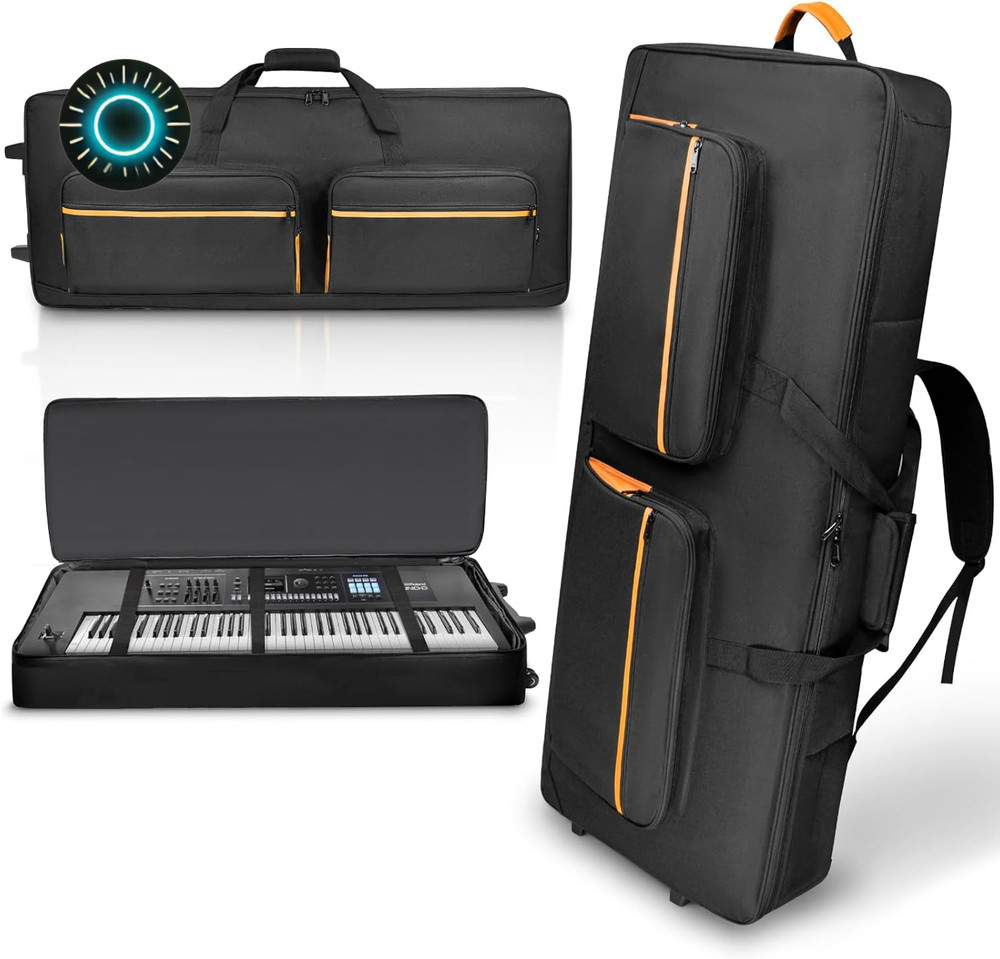 73/76 Key Keyboard Case with Wheels & Adjustable Shoulder Straps– Padded Rolling
