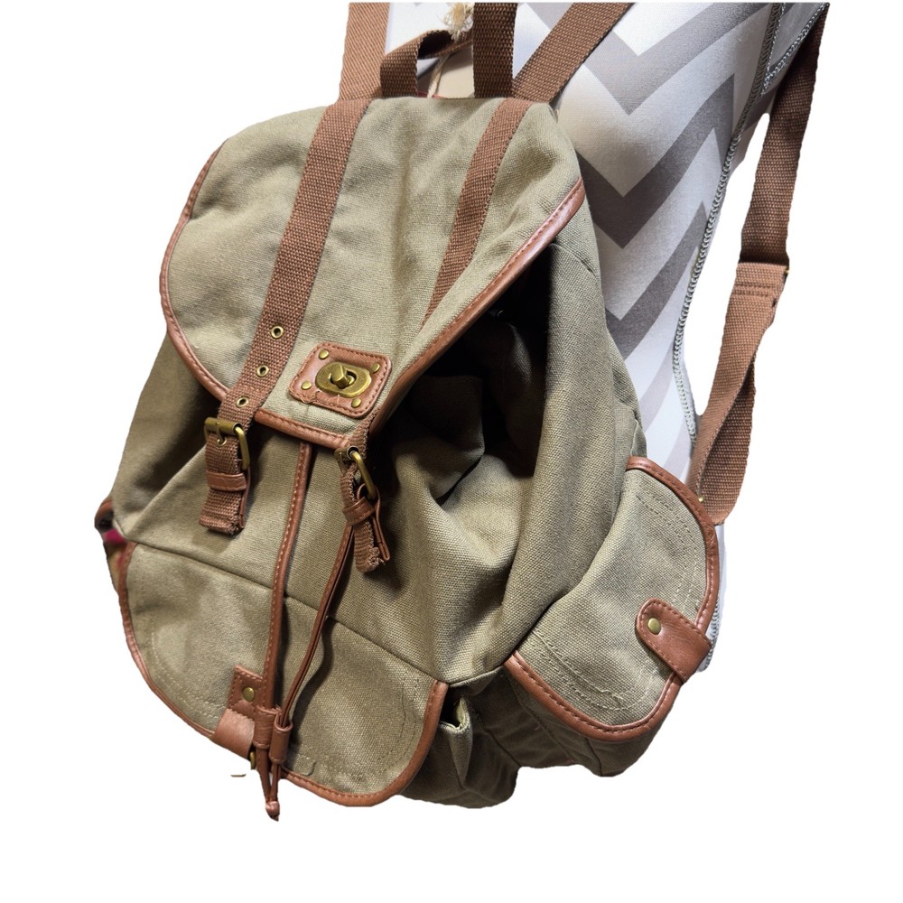 Army Green Backpack w/ Brown Trim Multi-Pocket NWT