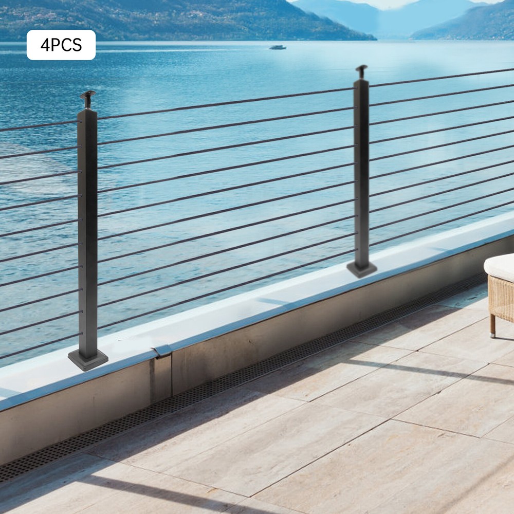 4PCS Cable Railing Posts Corner Post 36"x2"x2" Stainless Fence Posts Pre-drilled