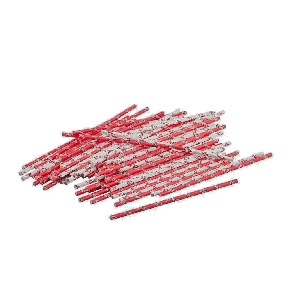 TableCraft Coca-Cola / Coke Script 100ct 7.75" Red & White Paper Soda Straws