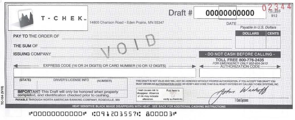 BLANK NEW T Chek CHECKS - 10 Pack *FREE SHIPPING*