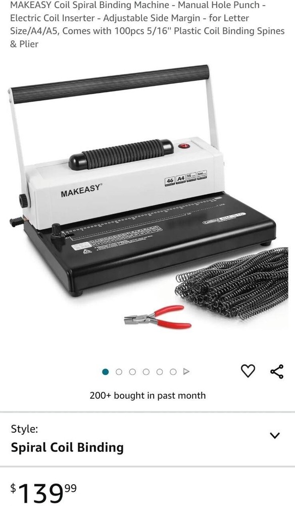 MAKEASY Coil Spiral Binding Machine - Manual Hole Punch