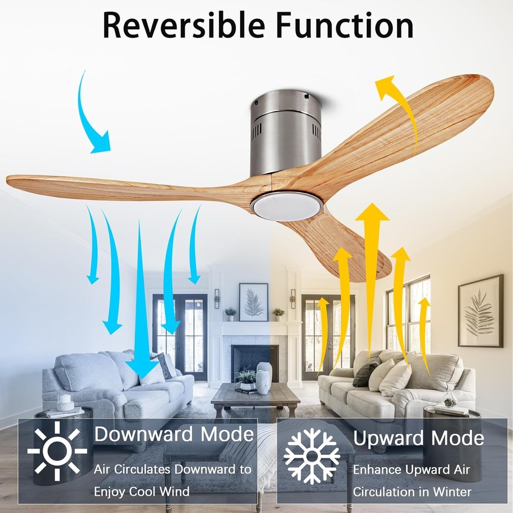 52” Ceiling Fan with Light with 6 Speed Remote/APP Control, Solid Wood Fan