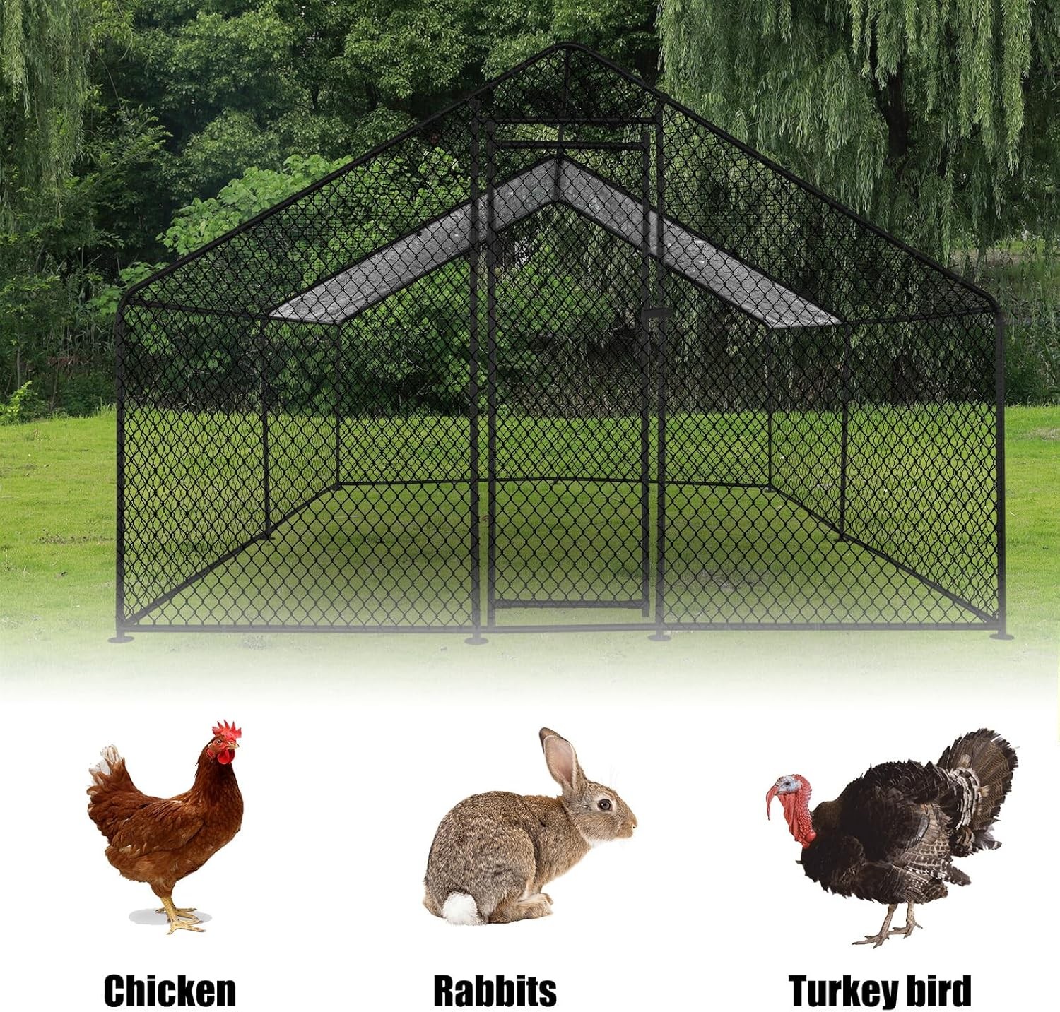 Large Walk-in Metal Chicken Coop Poultry Cage Hen House w/Cover 6.6x9.8x6.6ft