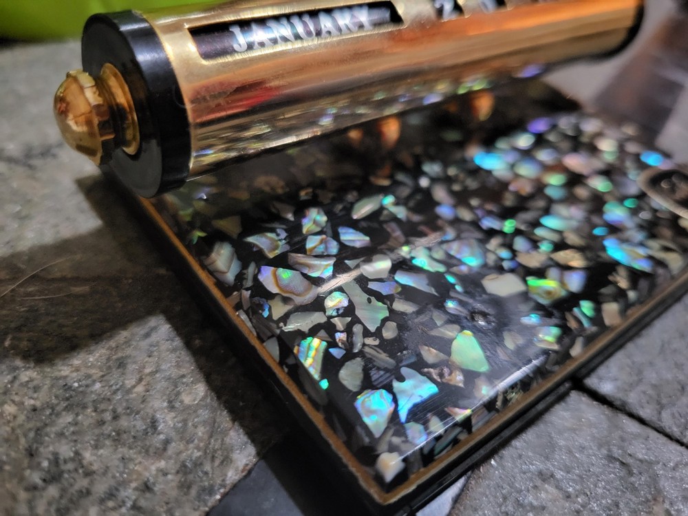 Vintage Rolling Desktop Calendar With Paua Shell