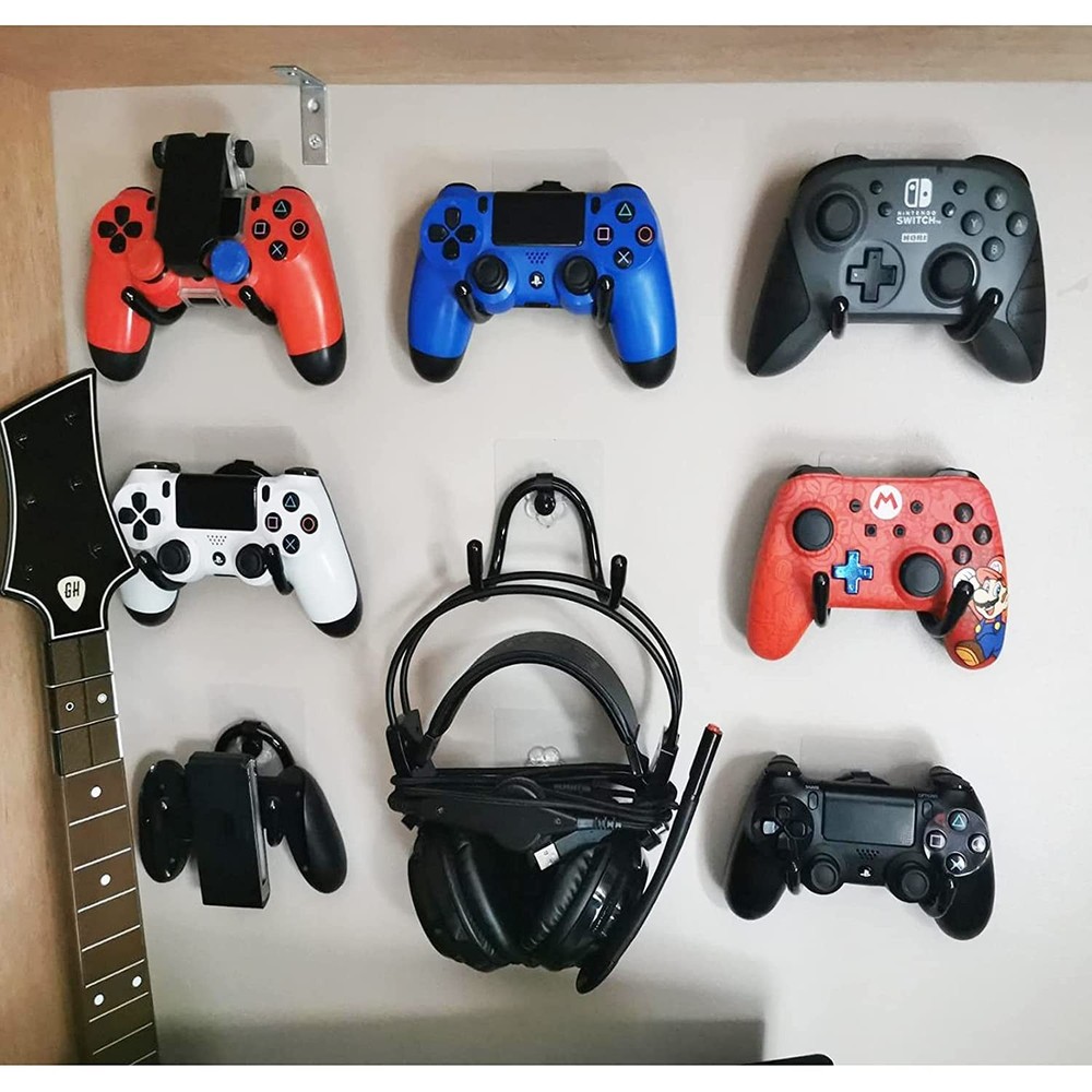 Pmsanzay 3 Pack Universal Self-Adhesive Game Controller Wall Mount Black