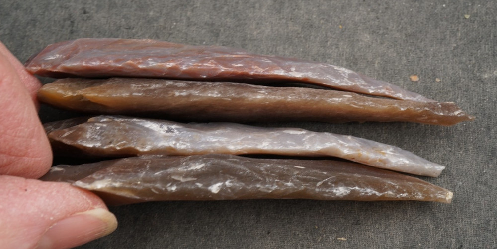4 Thin Bent 3" Flint Arrowhead Spear Project Point Knife Blade BB787