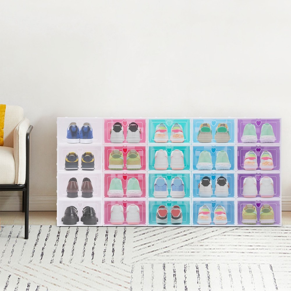 20 Pack Shoe Storage Box Stackable Sneaker Container Foldable Organizer Home