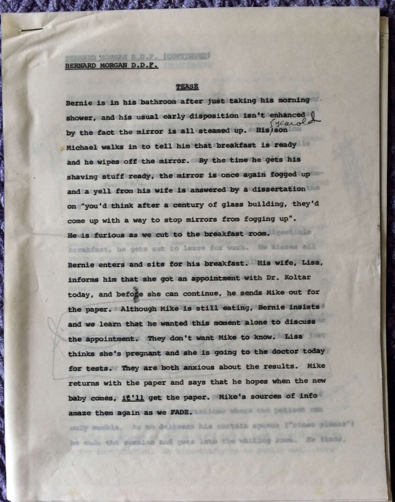 1970 " Bernard Morgan, D.D.F. " Original Screenplay Script