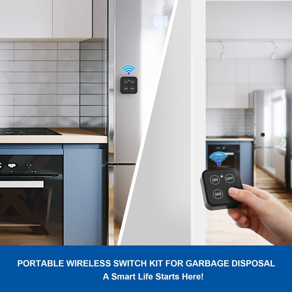 Garbage Disposal Wireless Switch Kit with 30s 60s Portable Timer Remote