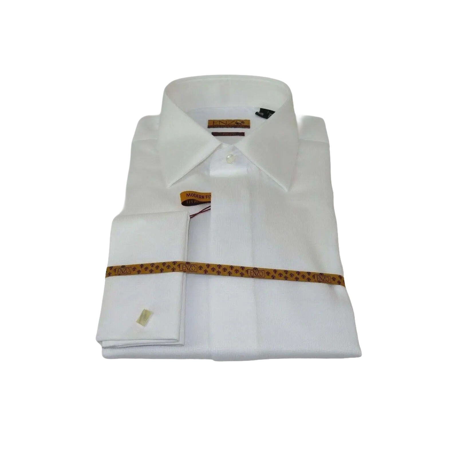 Men 100% Egyptian Cotton Shirt French Cuffs Wrinkle Resistance ENZO 71402 White