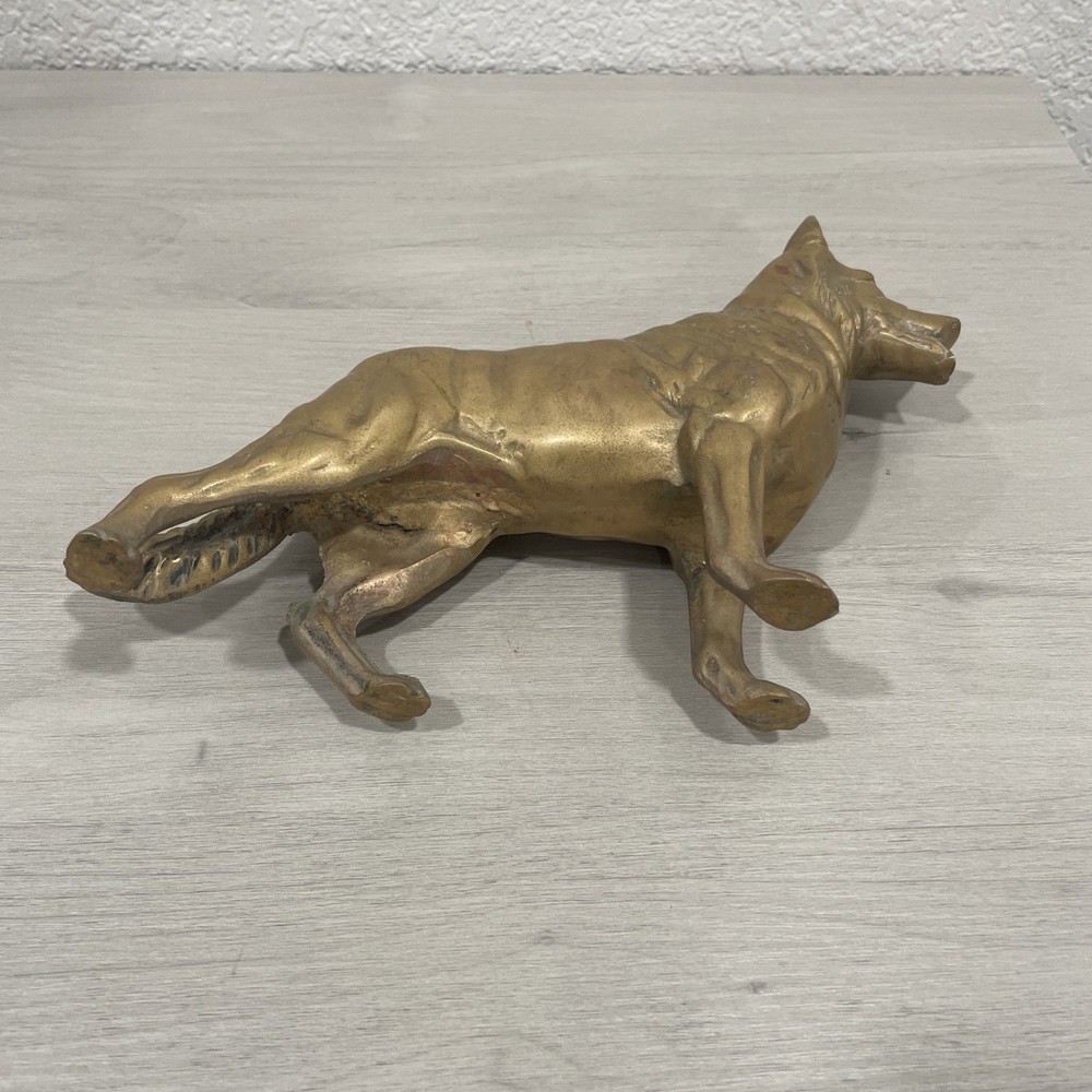 Vintage Large Solid Brass German Shepherd Dog Statue Doorstop