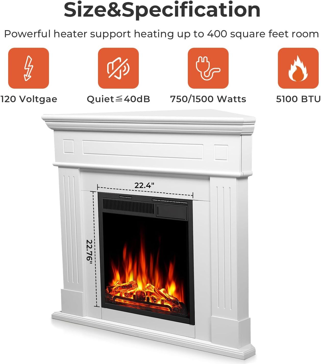 43” Corner Electric Fireplace Mantel Wooden Surround Firebox, TV Stand,Remote