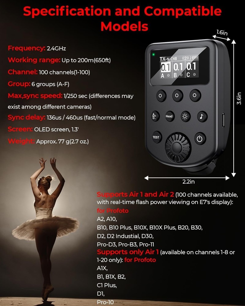 AODELAN E7 Wireless Flash Trigger Profoto Air1 Air2 100CH 6 Groups - NIB