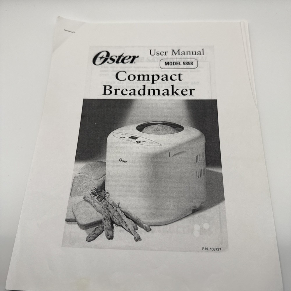 Oster 5858 Bread Maker Machine Owner & Recipe Manual