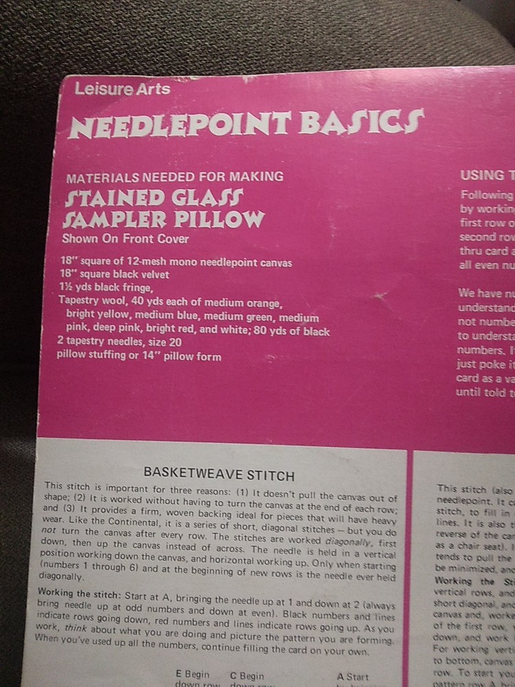 Vintage NEEDLEPOINT BASICS Pattern Booklet Stained Glass Pillow Pattern 1973