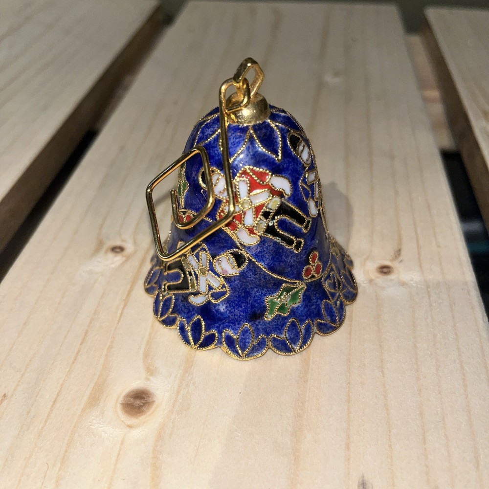 Vintage Blue Cloisonné Bell Featuring Nutcrackers
