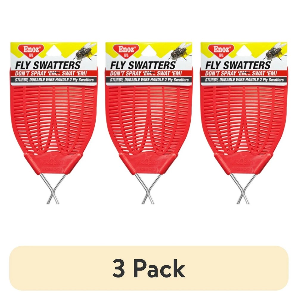 (3 pack)Enoz Fly Swatter, Wire Handled Plastic Fly Swatter, Assorted Colors,2 ct