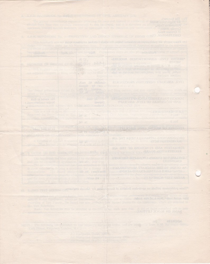 Air Registration Board 1950 Publications Leaflet Ref 38330