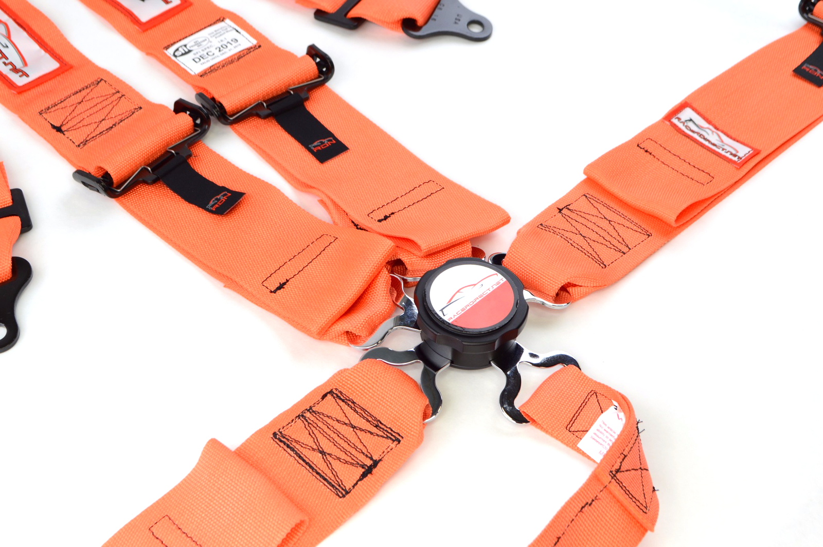 DRAGSTER RACING HARNESS CAM LOCK 5 PT ROLL BAR MOUNT PULL UP LAP BELTS ORANGE