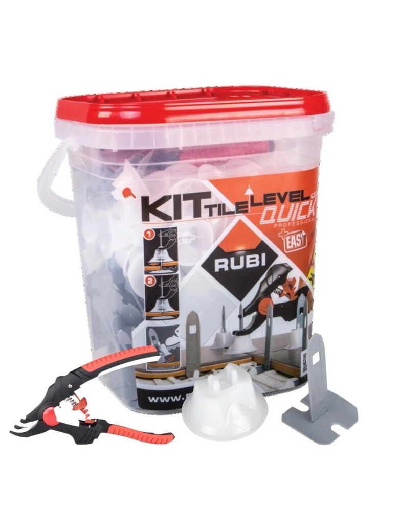 RUBI Tile Level Quick Kit. Includes 100 Straps, 100 Re-Usable Caps and 1 Quick