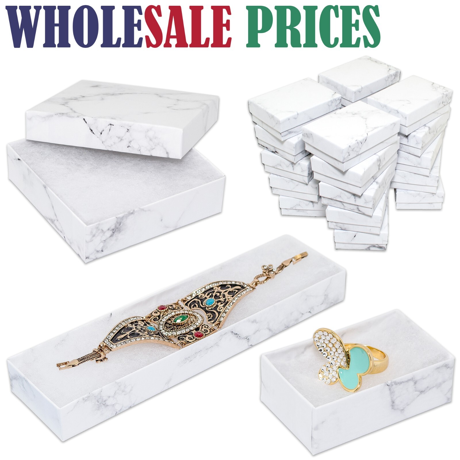 BULK Cardboard Kraft Paper JEWELRY GIFT BOXES Cotton Filled MARBLE for Shipping