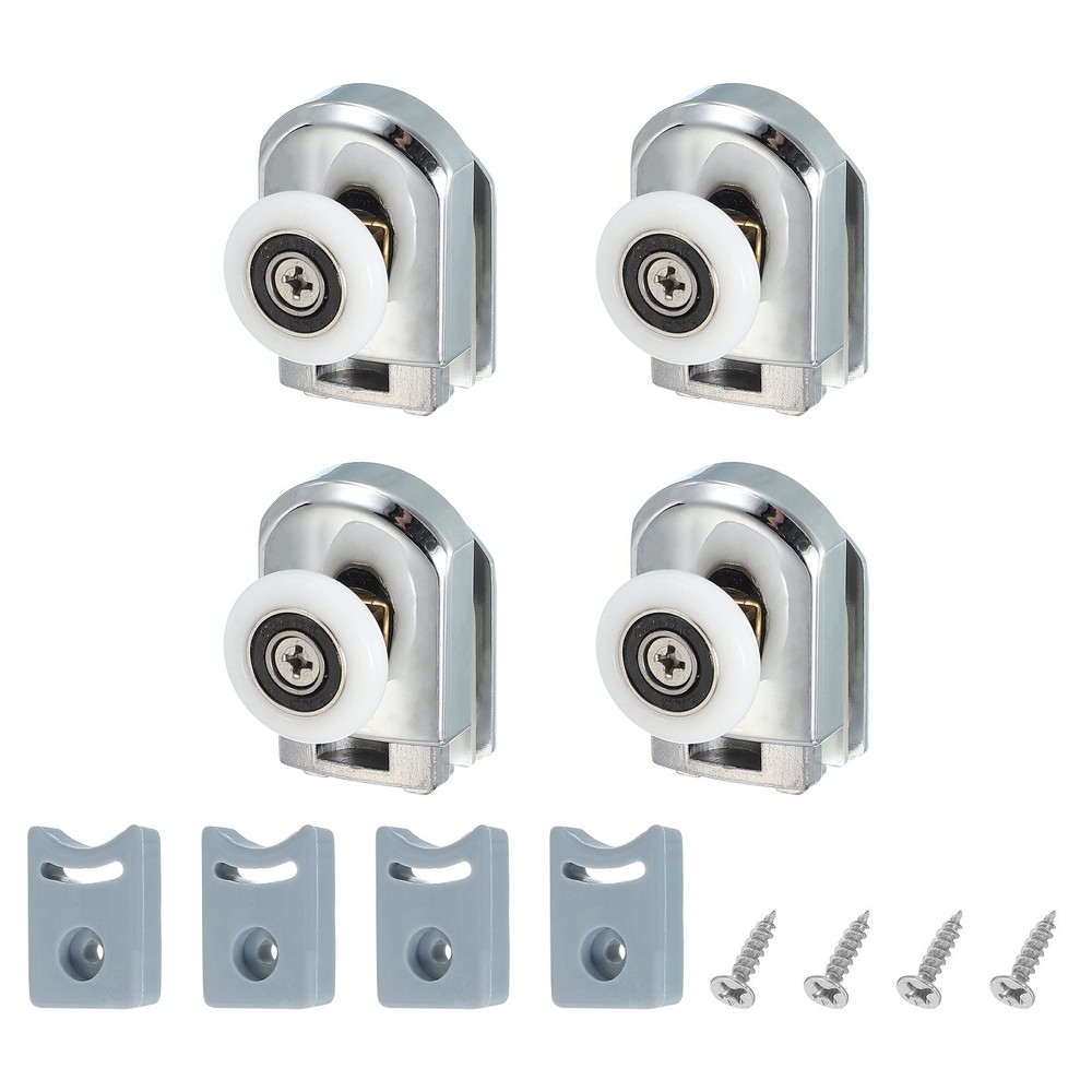 4Pcs 23mm Single Shower Door Rollers Copper Bottom Wheels Pulleys Guide Silver