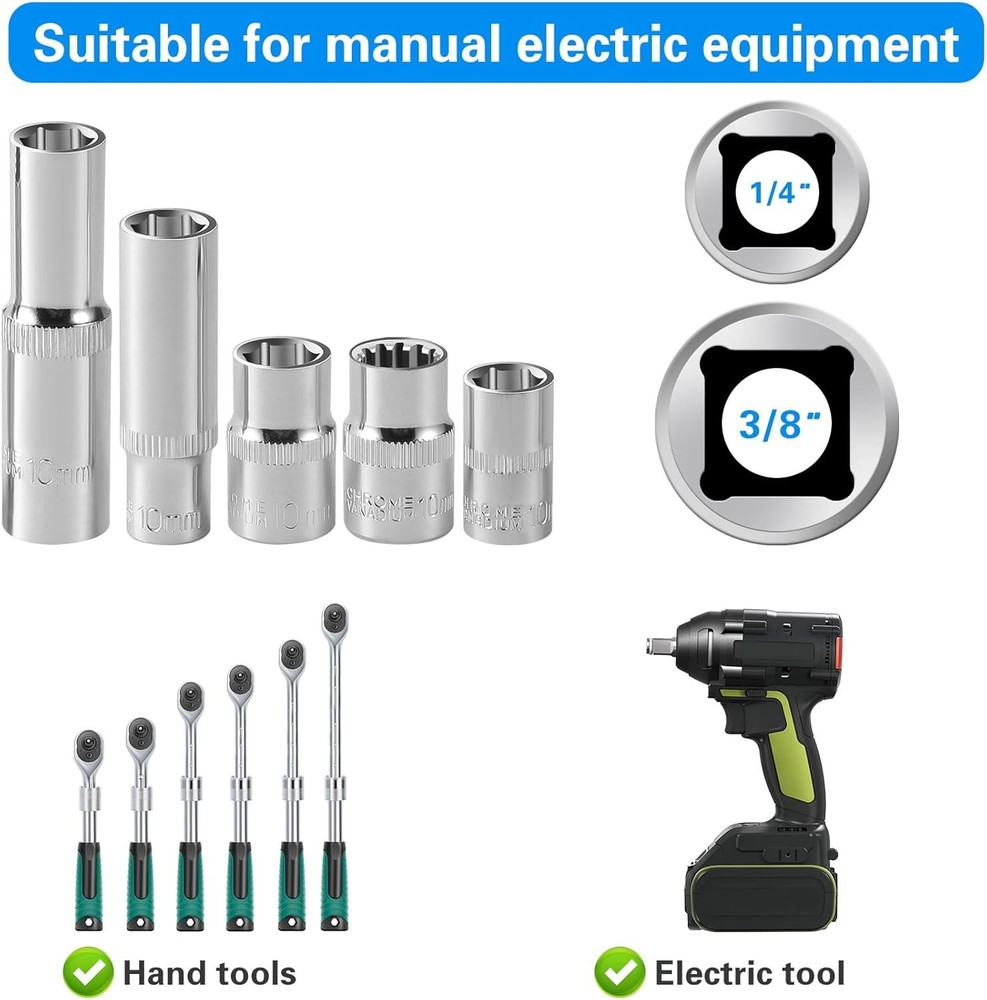 10-Piece] 10mm Socket Set, 1/4-Inch & 3/8-Inch Drive Impact Socket, 6-Point &...