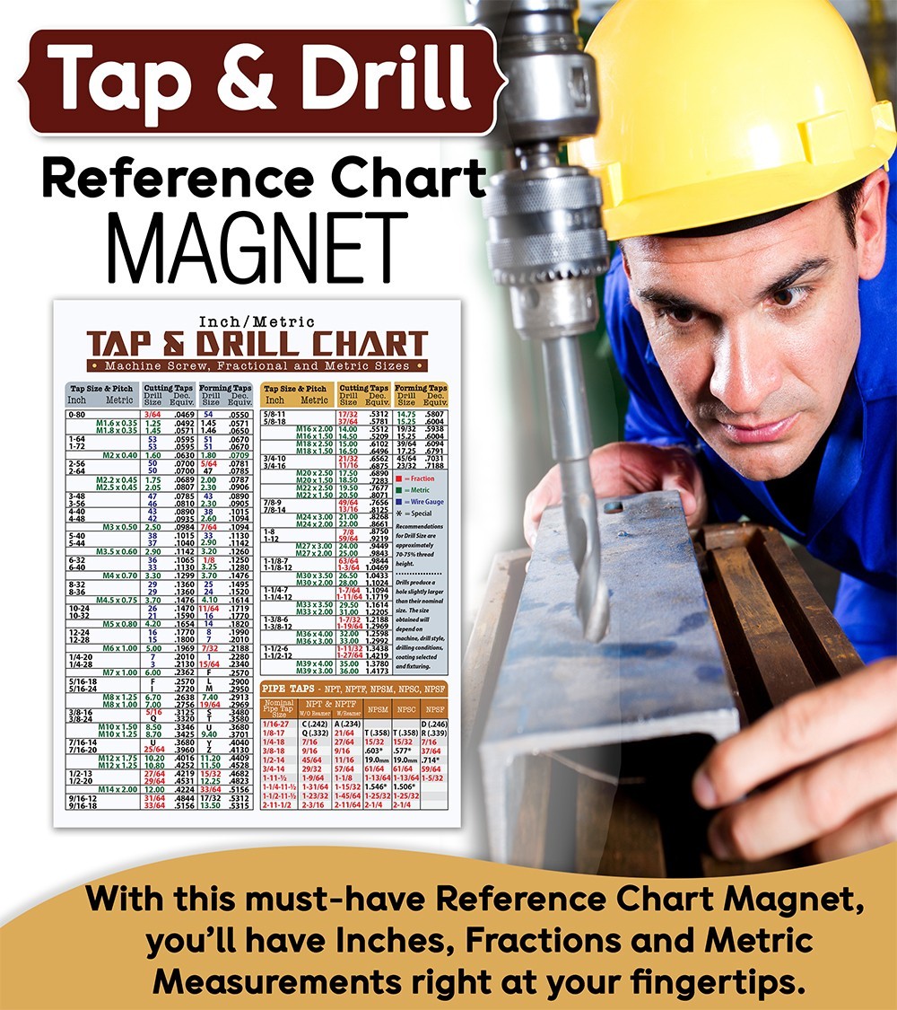 Magnetic Tap & Drill Size Chart 8.5x11 – Inch Metric Conversion Guide Magnet