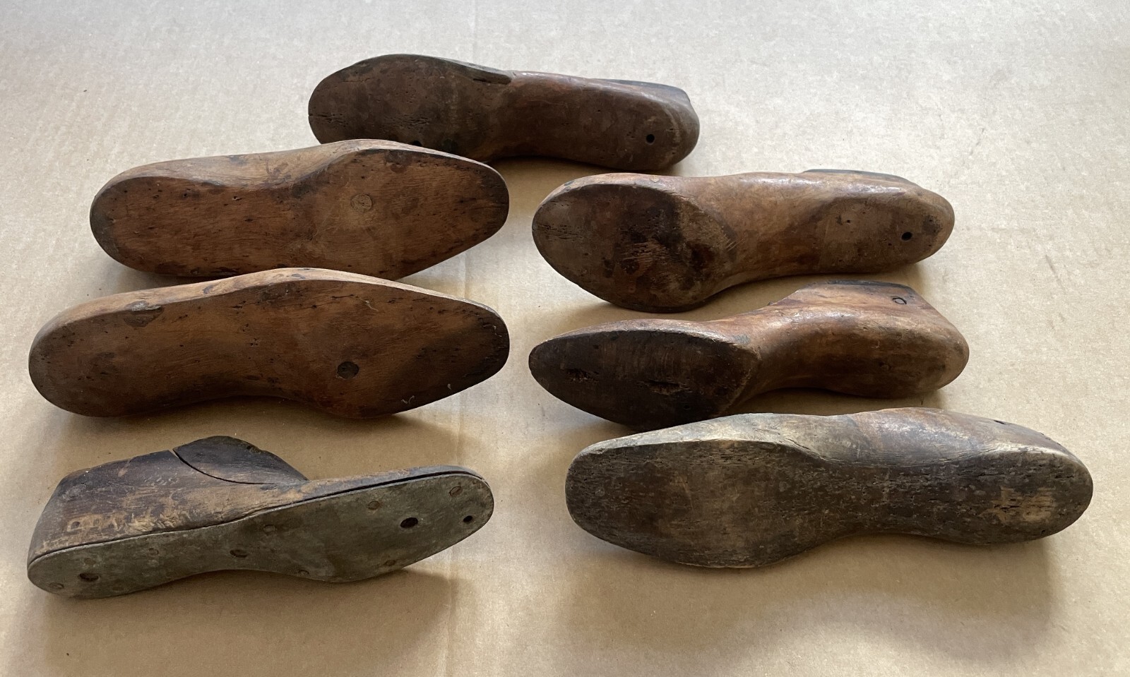 OUTSTANDING Lot of (7) Antique Wood Adult SHOE LASTS Forms Cobbler Molds