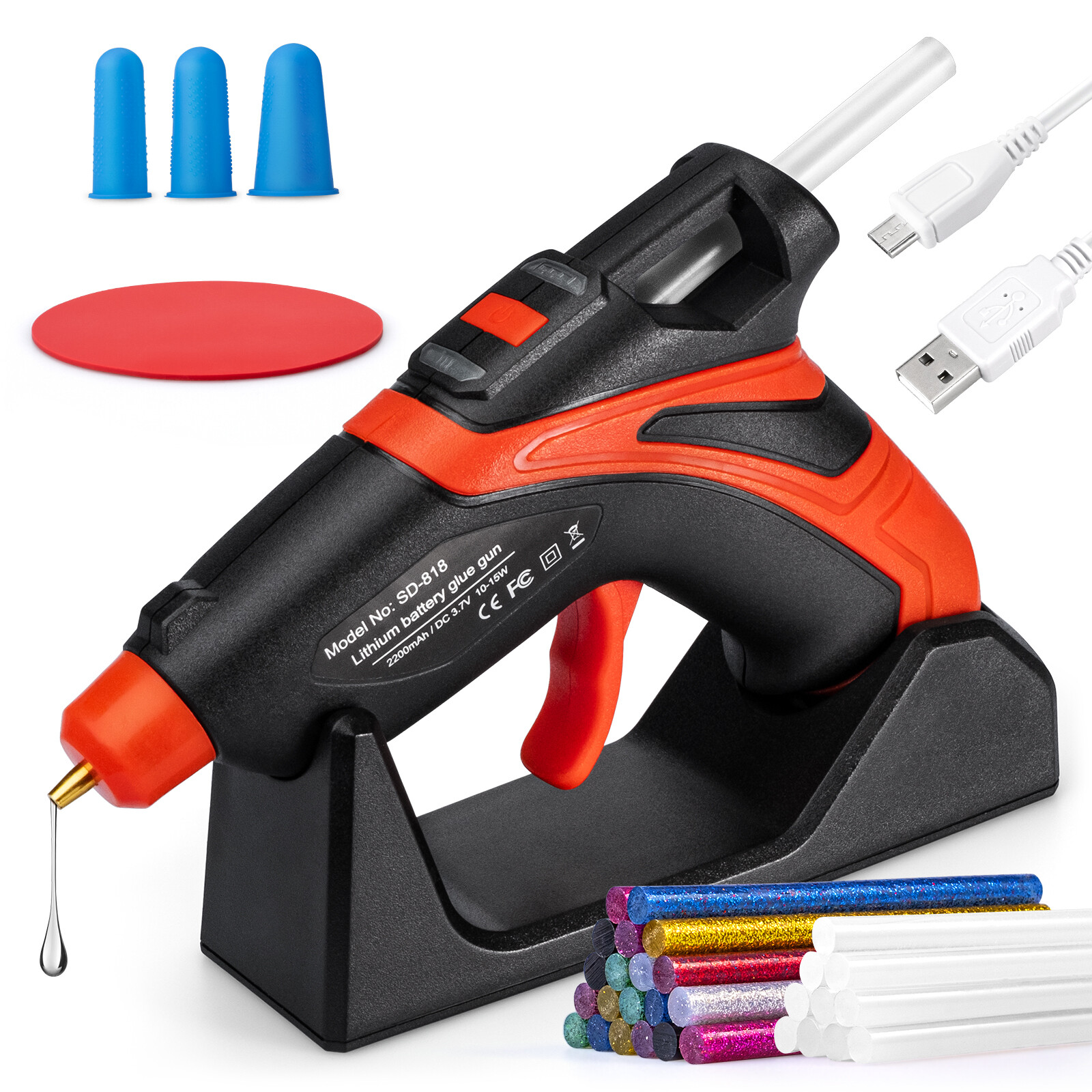 Rechargeable Cordless Fast Preheating Hot Glue Gun Kit with 30PCS Glue Sticks