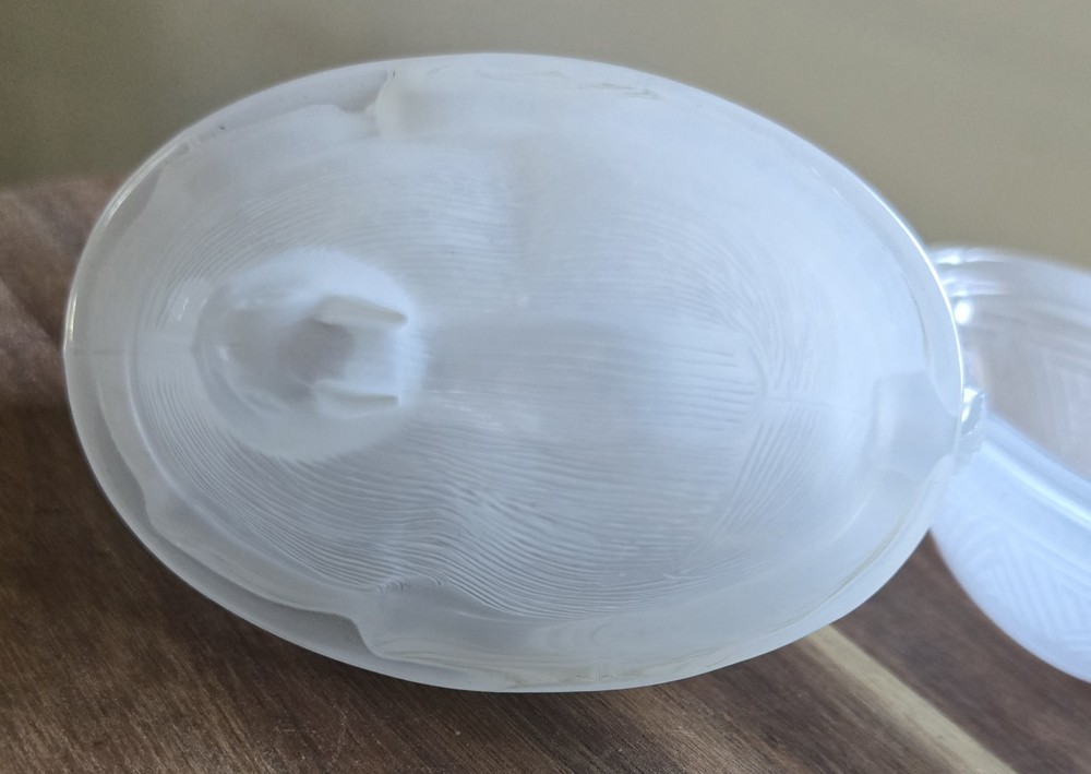 Small Spring Easter Bunny Rabbit Candy Trinket Dish Box White Glass 3" Tall