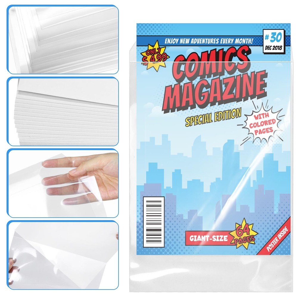 25 Sets Current Size Comic Book Bags and Boards, Reusable Transparent Comic B...